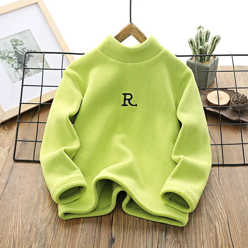 Boys Warm Fleece T-Shirt Set Winter Green Light Blue