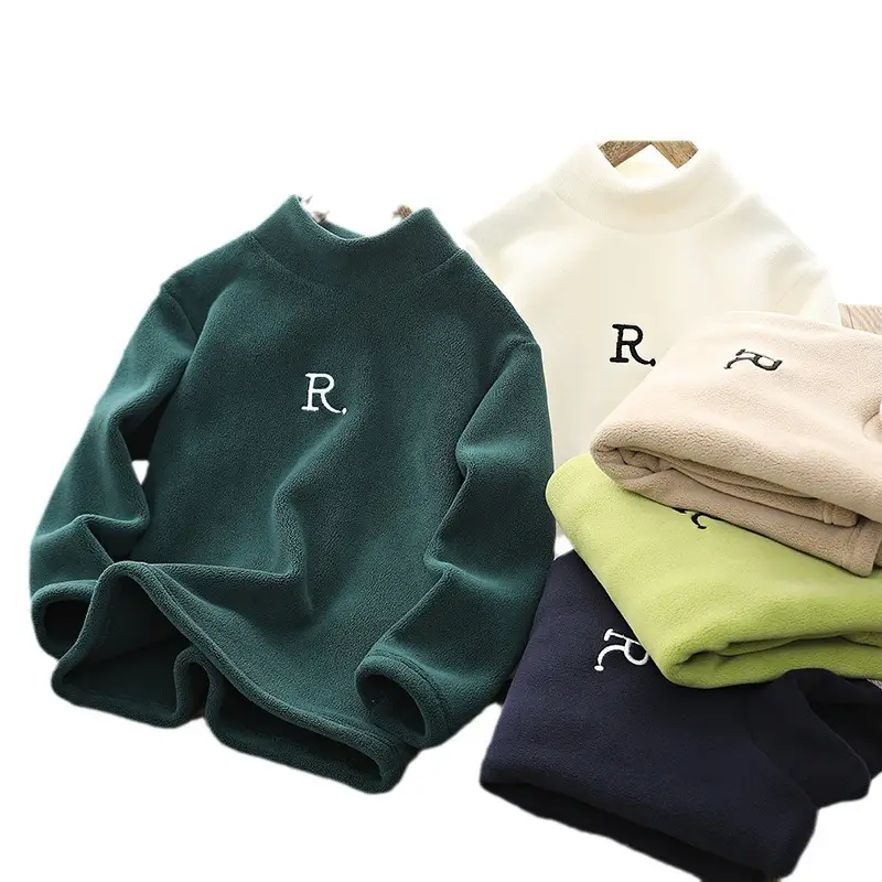 Boys Warm Fleece T-Shirt Set Winter Green Light Blue
