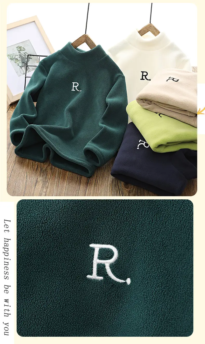 Boys Warm Fleece T-Shirt Set Winter Green Light Blue — feature 18