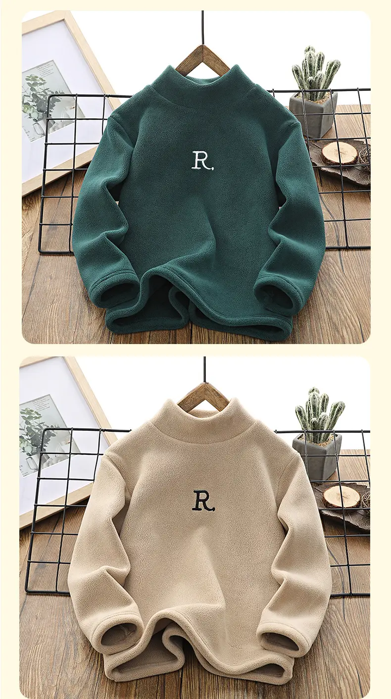Boys Warm Fleece T-Shirt Set Winter Green Light Blue — feature 9