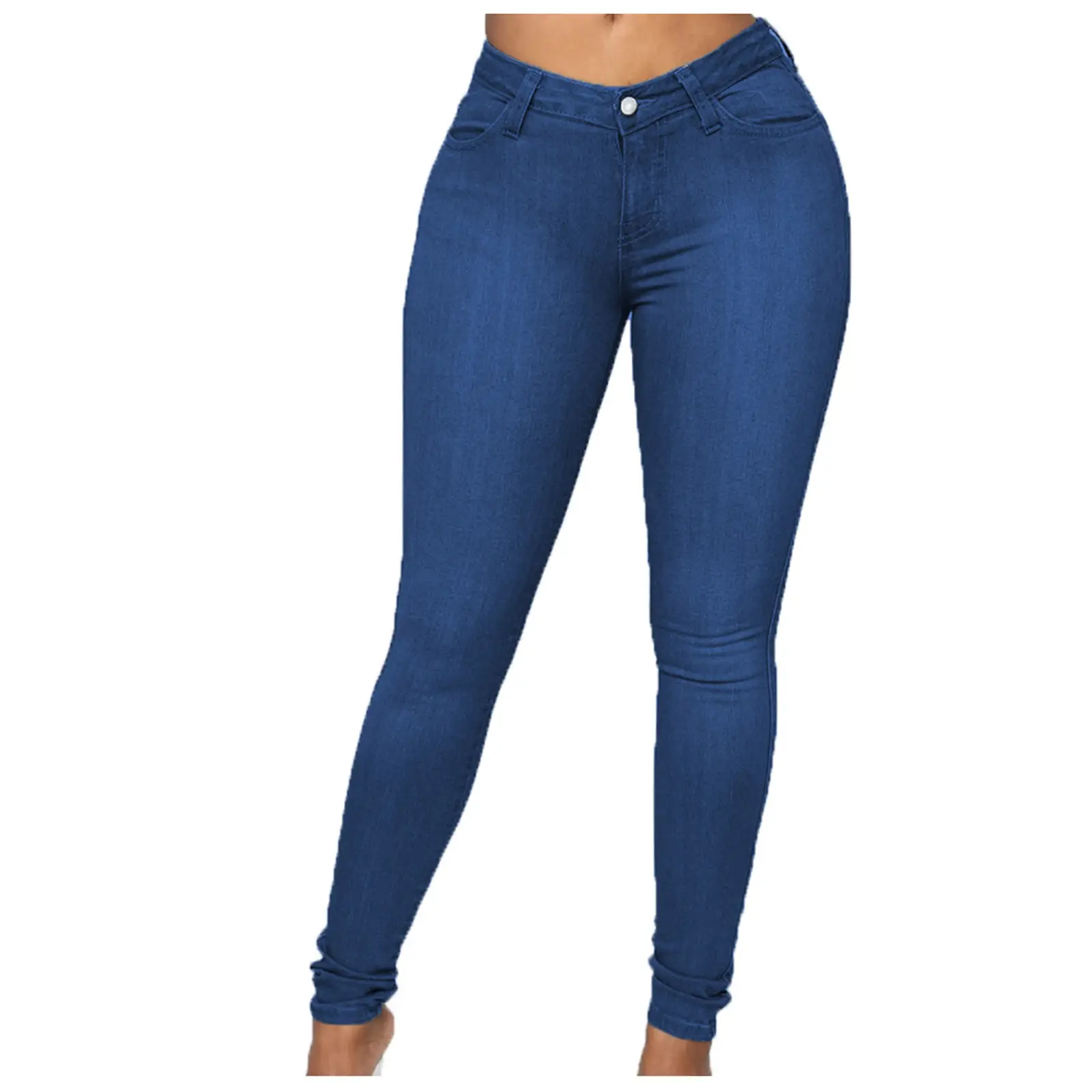 Women Blue Tight Denim Jeans 2022 Winter Commute - Image 6