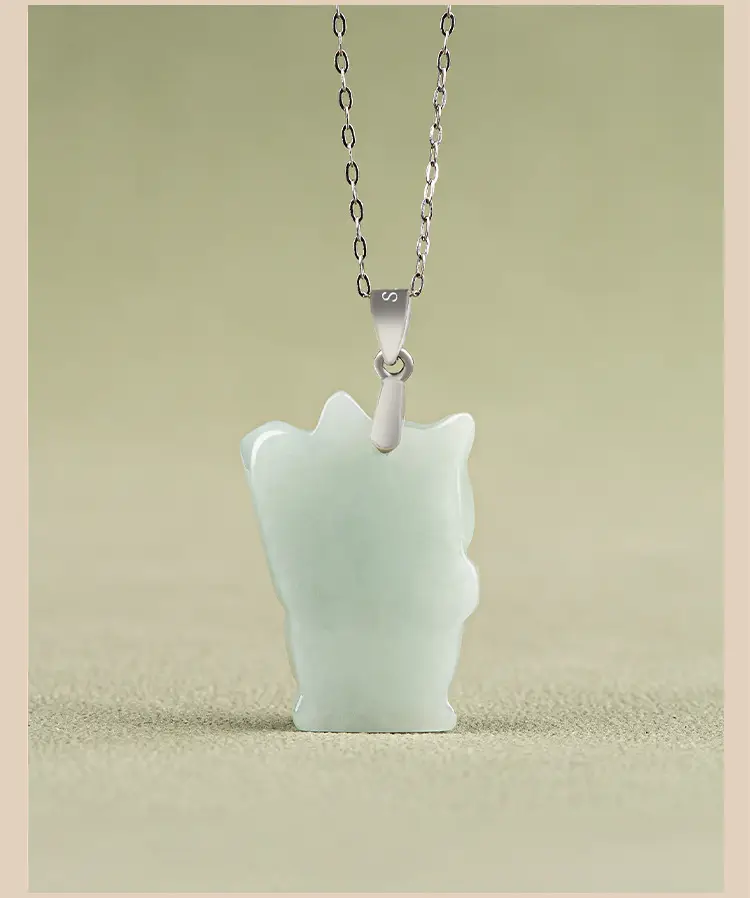 Natural Burmese Jade Lucky Cat Pendant Light Green S925 Silver — feature 6