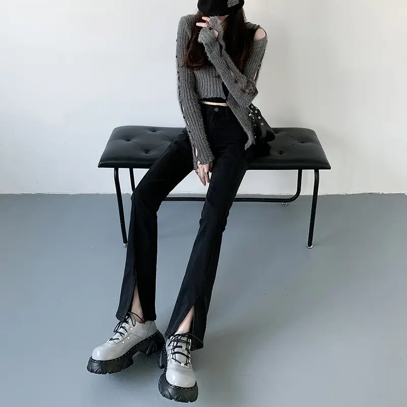 Black Split High Waist Slimming Jeans for Women - Image 9