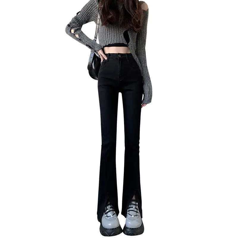 Black Split High Waist Slimming Jeans for Women - Image 10