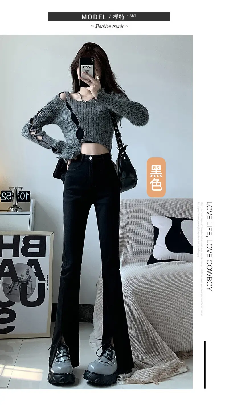Black Split High Waist Slimming Jeans for Women — feature 11