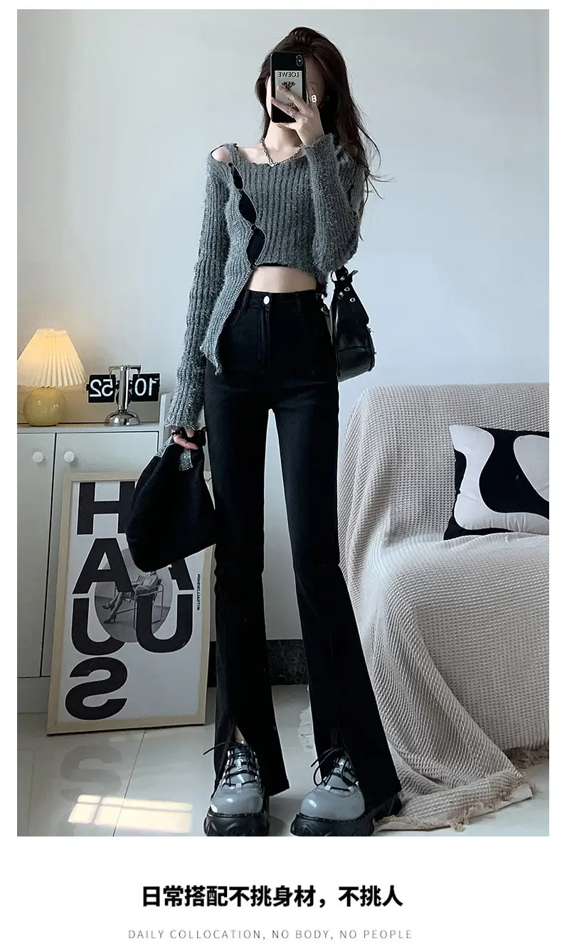 Black Split High Waist Slimming Jeans for Women — feature 13
