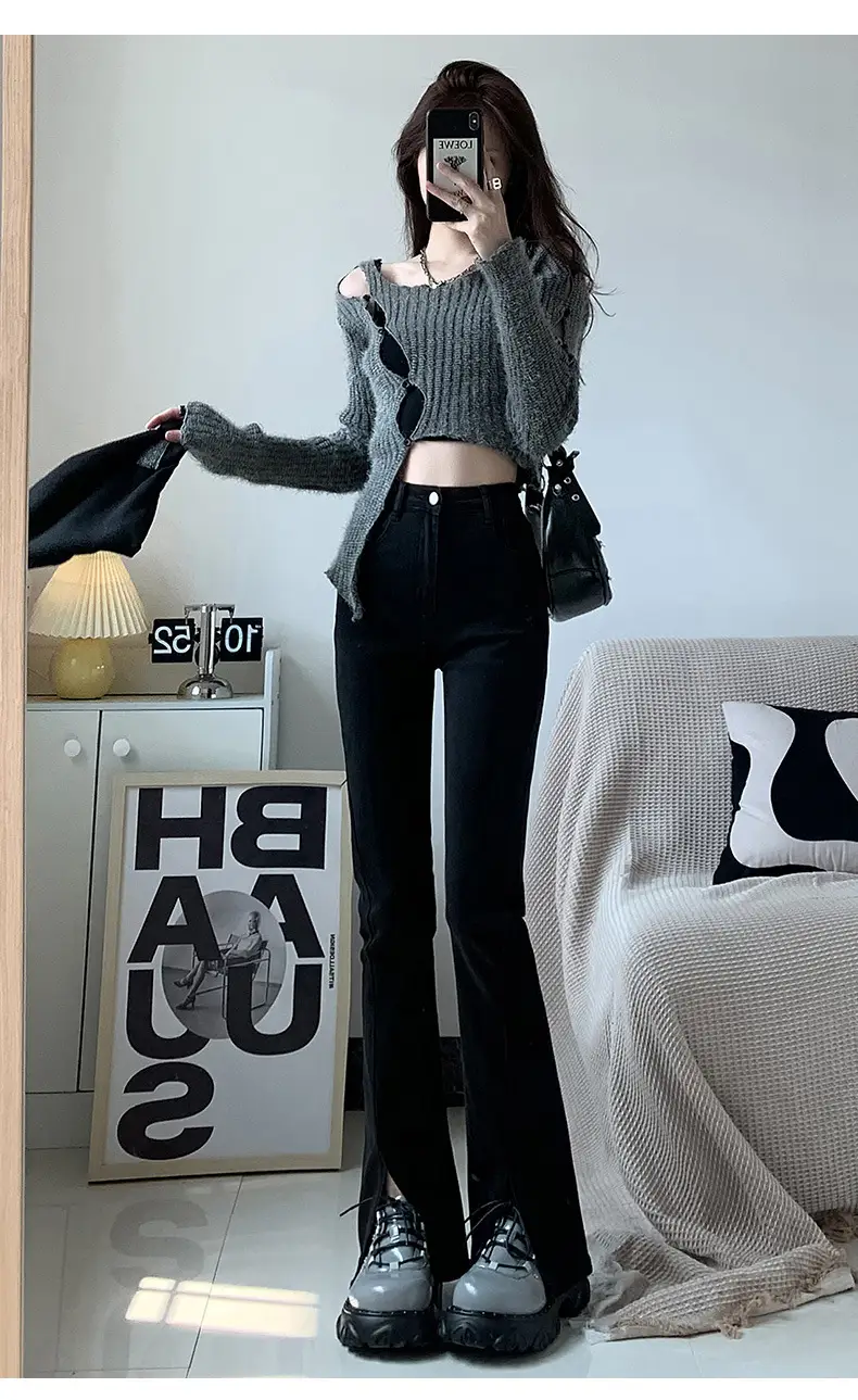 Black Split High Waist Slimming Jeans for Women — feature 14