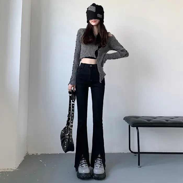 Black Split High Waist Slimming Jeans for Women - Image 2