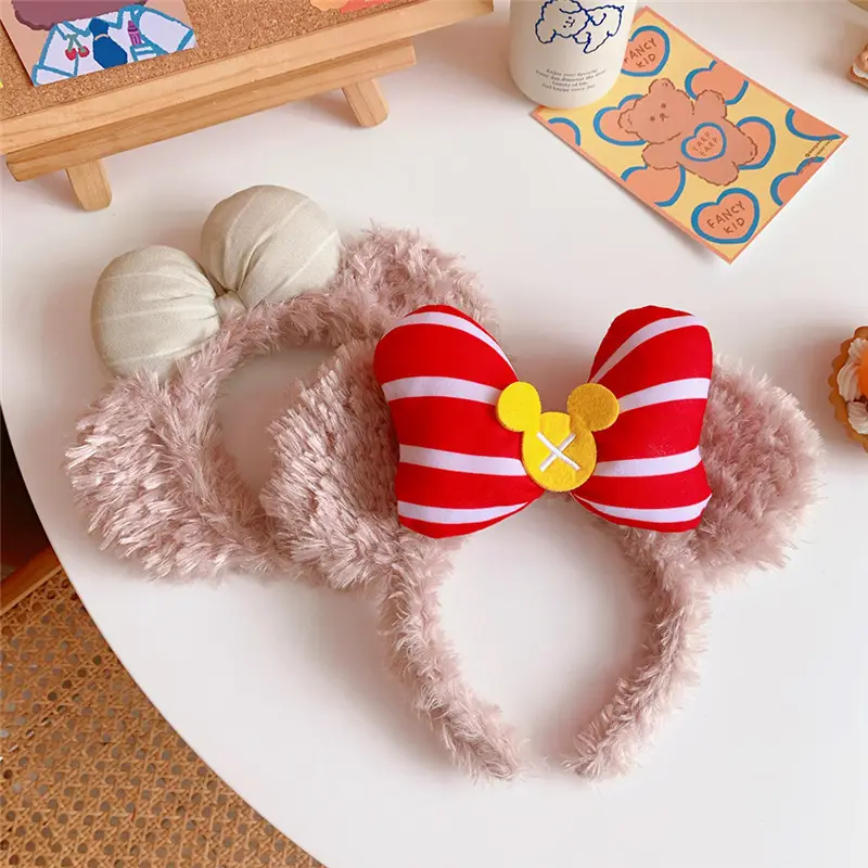 Cute Bear Ear Hair Band for Women Plush Bow Wash Face - Image 5