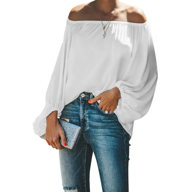 2025 Off-Shoulder T-Shirt for Women Autumn Loose Sleeve Green - Image 8