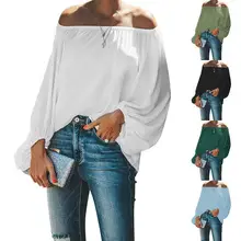 2025 Off-Shoulder T-Shirt for Women Autumn Loose Sleeve Green — feature 31