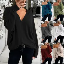 2025 Off-Shoulder T-Shirt for Women Autumn Loose Sleeve Green — feature 9