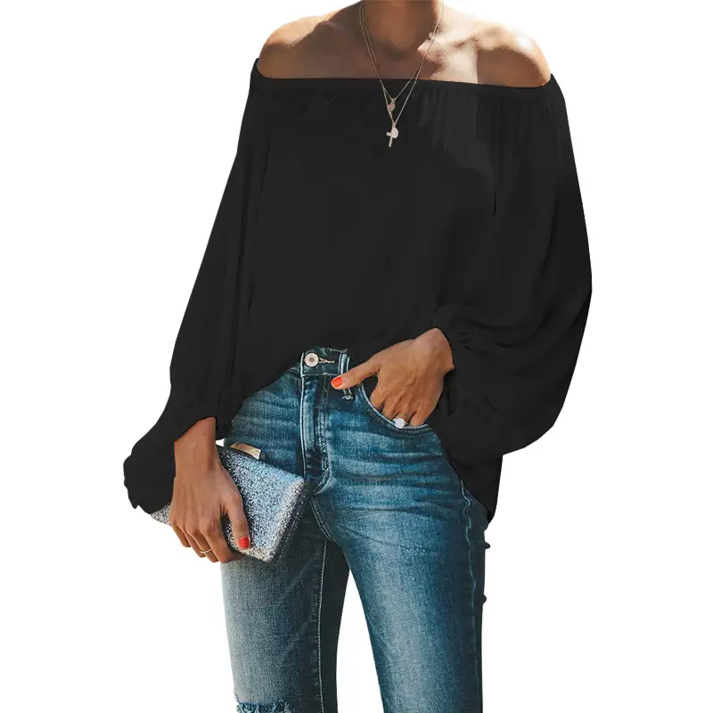 2025 Off-Shoulder T-Shirt for Women Autumn Loose Sleeve Green - Image 4