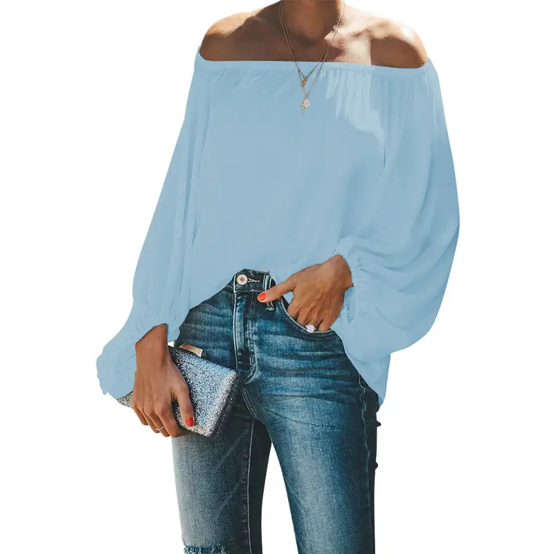 2025 Off-Shoulder T-Shirt for Women Autumn Loose Sleeve Green - Image 6