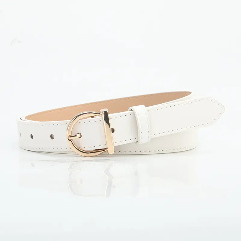 White D-Shape Alloy Buckle Belt for Women - Image 3