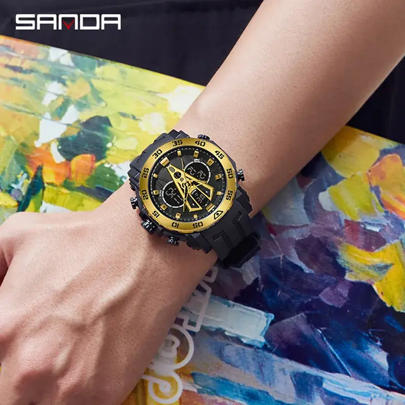 Sanda Black Digital Analog Watch for Men