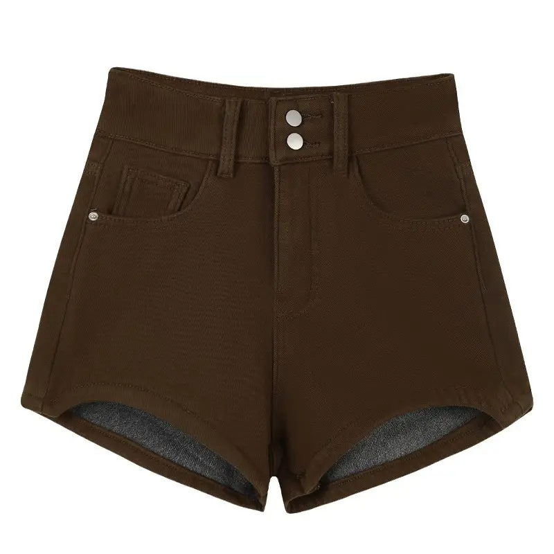 Women's Brown Fleece High Waist Shorts Set - Image 8