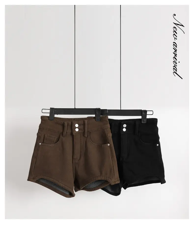 Women's Brown Fleece High Waist Shorts Set — feature 7