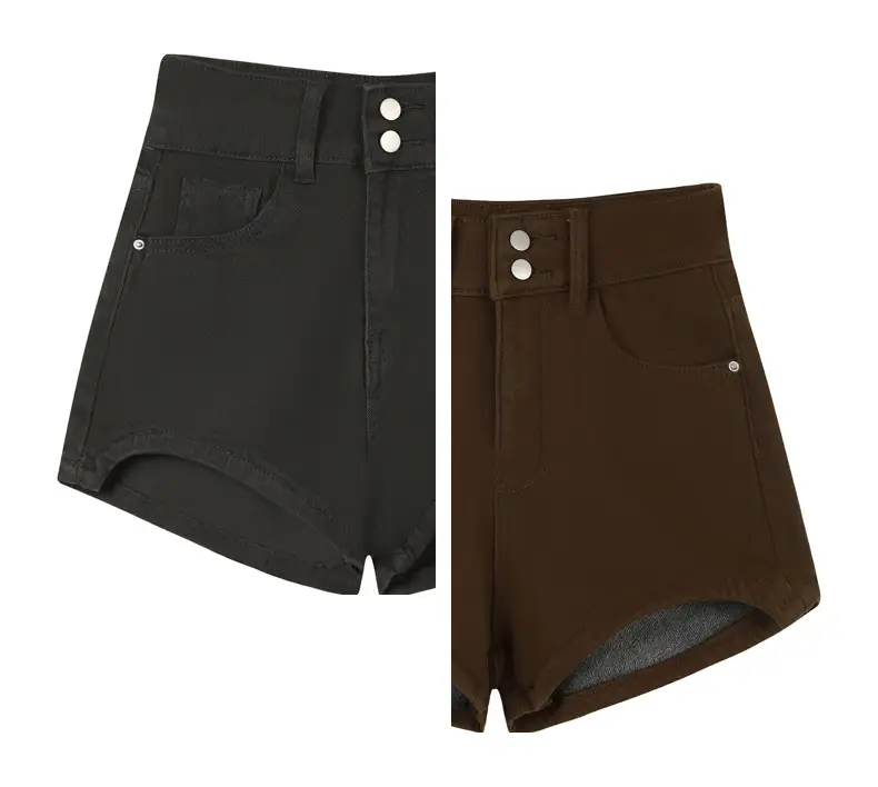 Women's Brown Fleece High Waist Shorts Set — feature 9