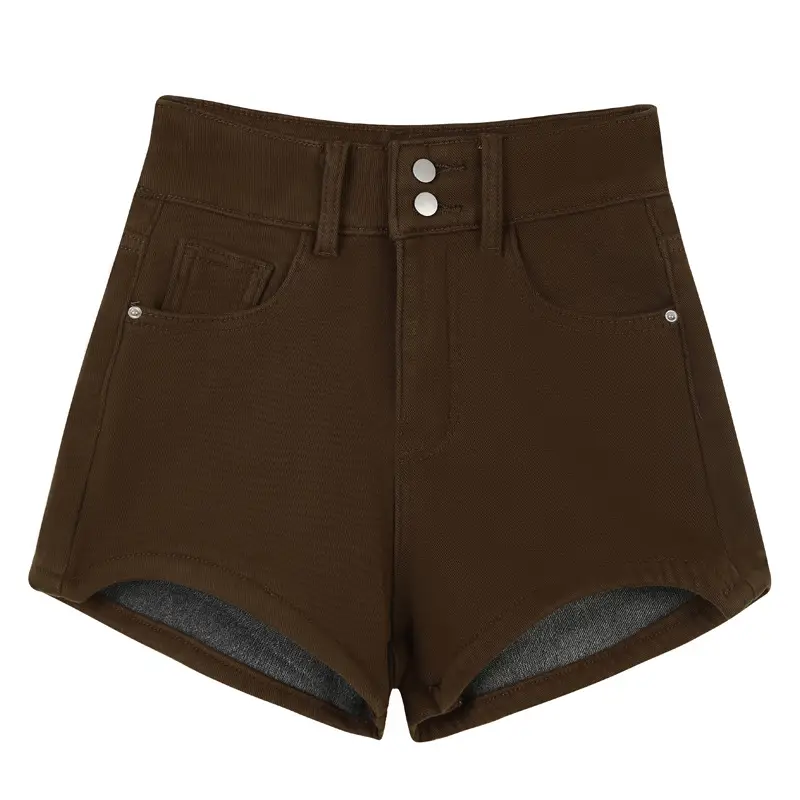 Women's Brown Fleece High Waist Shorts Set - Image 2