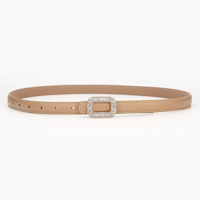 Women's Black Leather Belt with Diamond Buckle - Image 4