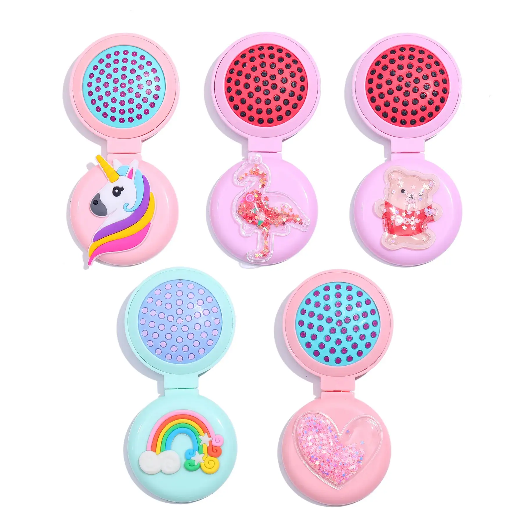 Cute Patch Comb Air Cushion Makeup Mirror Pink