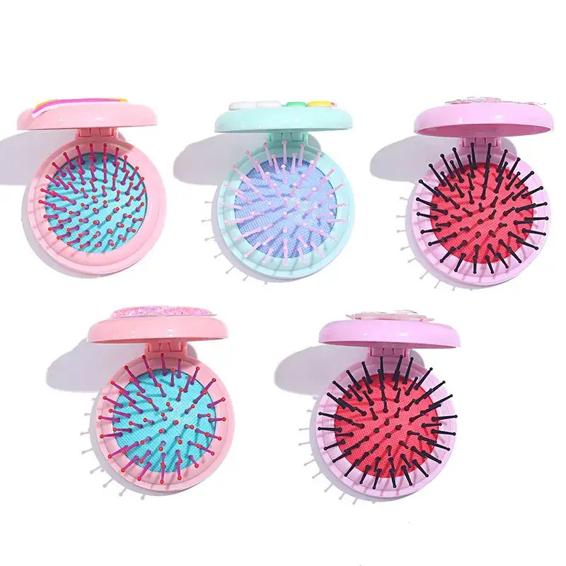 Cute Patch Comb Air Cushion Makeup Mirror Pink