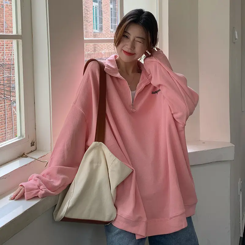 Oversize Fleece Polo Collar Sweater for Women