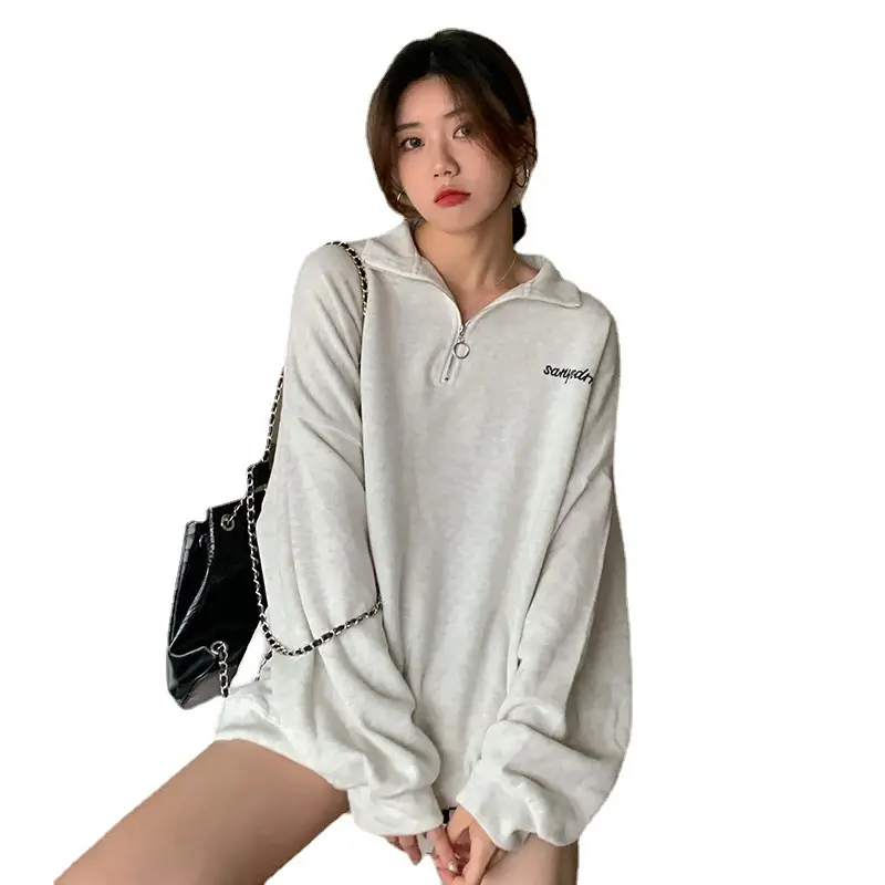 Oversize Fleece Polo Collar Sweater for Women
