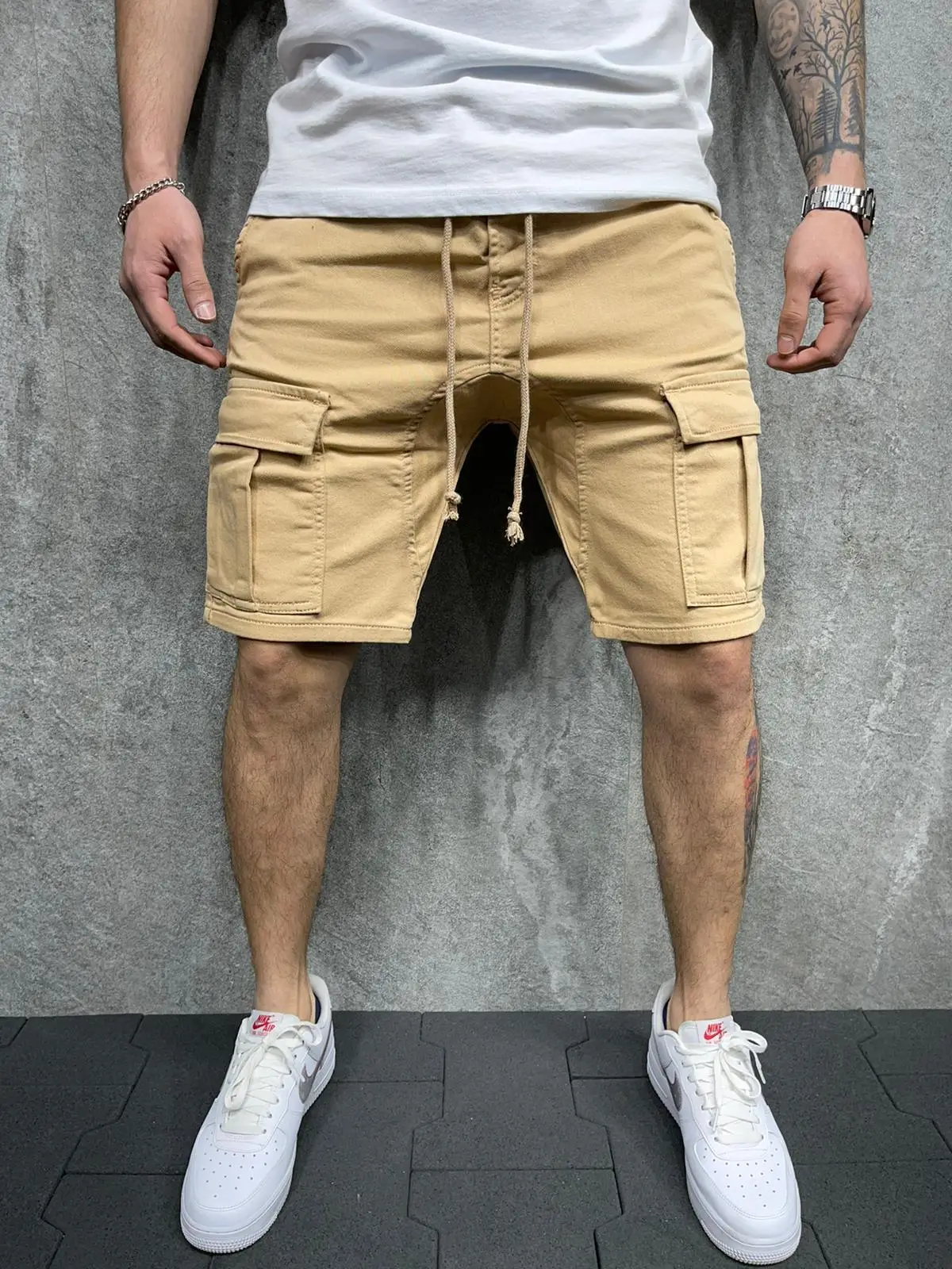 Men's Tan Multi-Pocket Work Shorts 2022 - Image 6