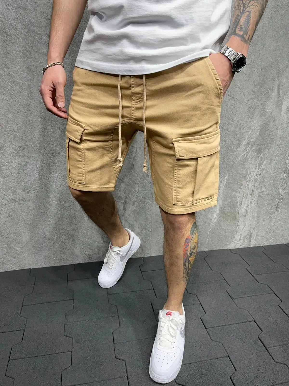 Men's Tan Multi-Pocket Work Shorts 2022 — feature 8