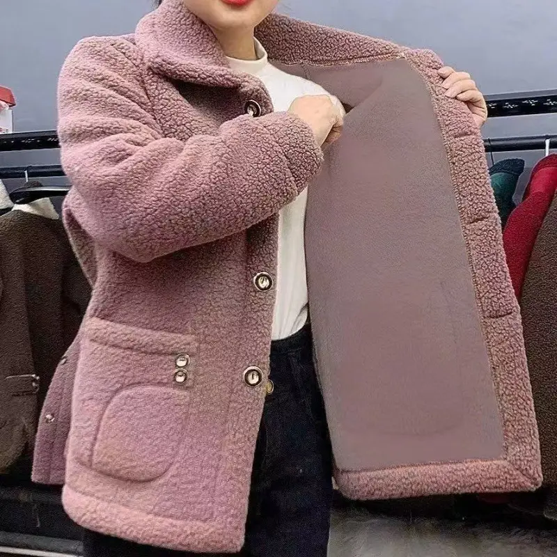 Women's 2024 Winter Velvet Cardigan Button Collar Sweater - Image 10