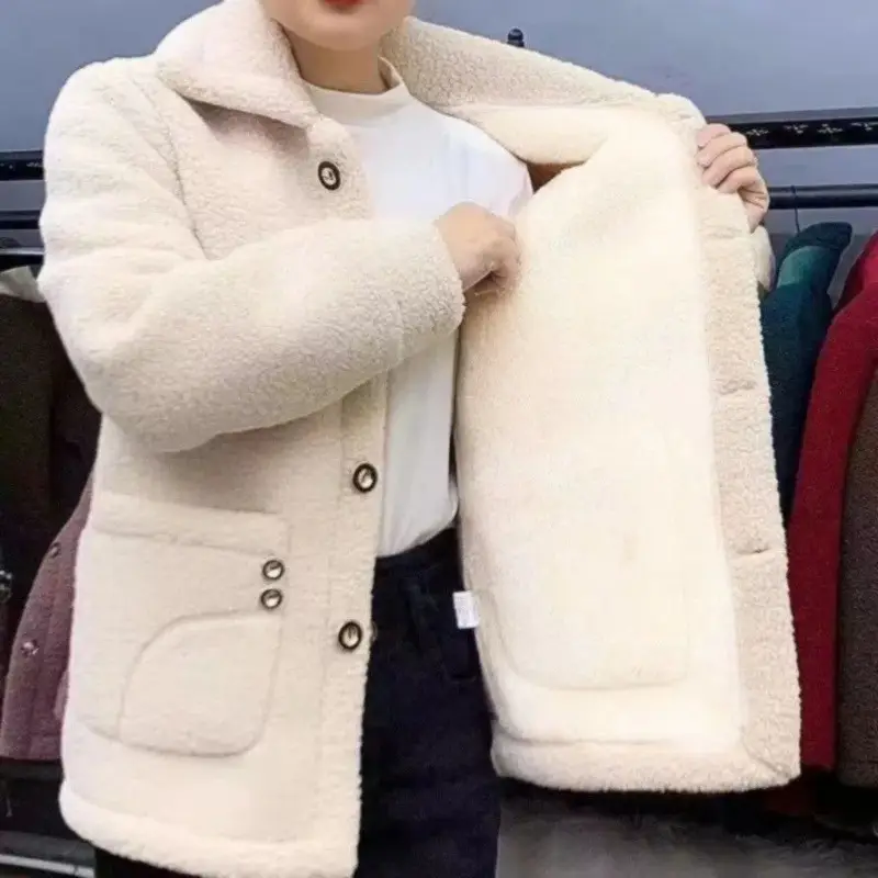 Women's 2024 Winter Velvet Cardigan Button Collar Sweater - Image 6