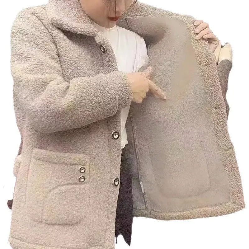 Women's 2024 Winter Velvet Cardigan Button Collar Sweater - Image 7