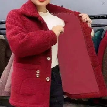 Women's 2024 Winter Velvet Cardigan Button Collar Sweater - Image 8
