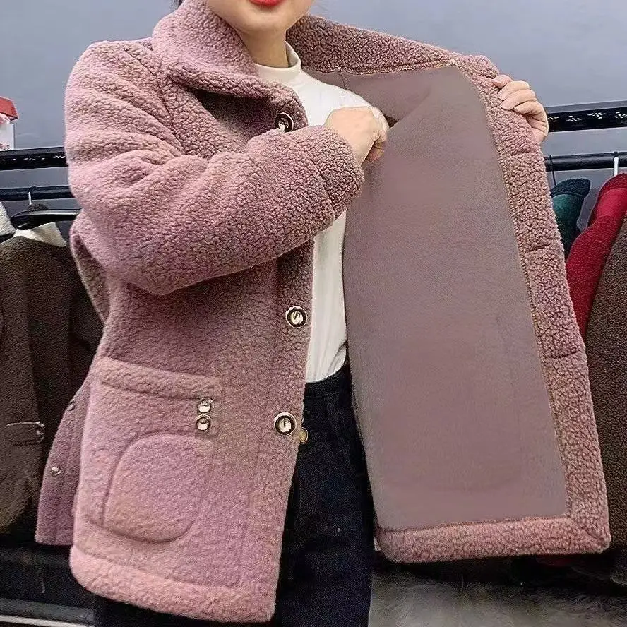 Women's 2024 Winter Velvet Cardigan Button Collar Sweater — feature 6
