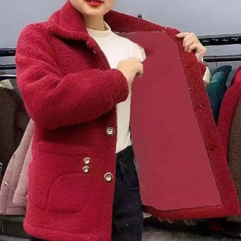 Women's 2024 Winter Velvet Cardigan Button Collar Sweater - Image 3