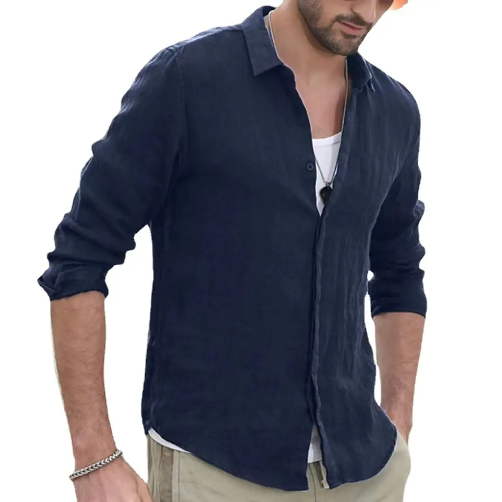 Men's White Cotton Long Sleeve Shirt Casual Men - Image 19