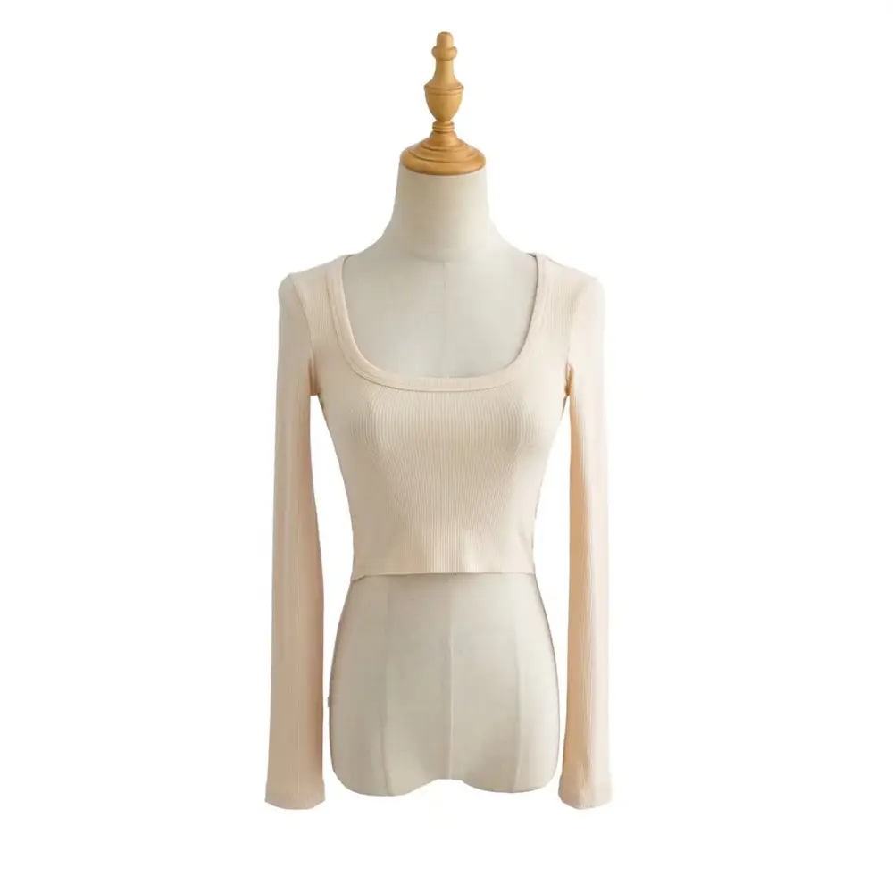 Women's Long Sleeve Round Neck T-Shirt Solid Color Stretch Fabric - Image 4
