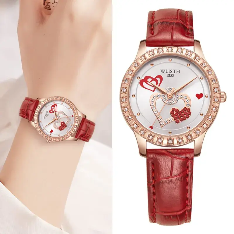 Women's White Heart Dial Quartz Watch with Crystal Band - Image 3