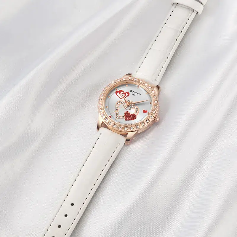 Women's White Heart Dial Quartz Watch with Crystal Band - Image 5