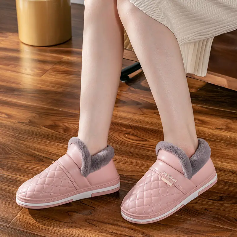 Waterproof Slippers Winter Simple Leather Cotton Home Non-Slip Warm Couple Bag Heel Cotton Men and Women Wholesale Home Leisure - Image 8
