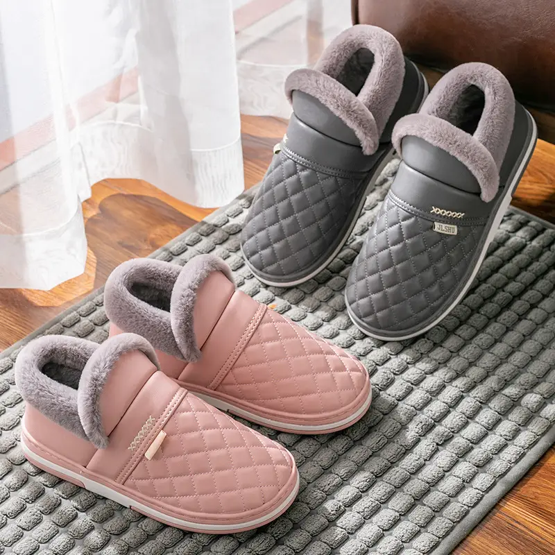 Waterproof Slippers Winter Simple Leather Cotton Home Non-Slip Warm Couple Bag Heel Cotton Men and Women Wholesale Home Leisure - Image 9