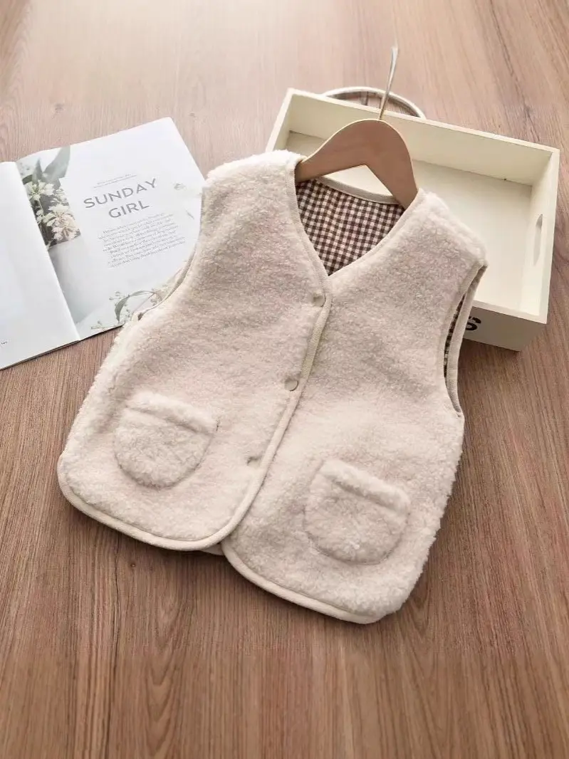 Kids Plush Vest Warm Winter Baby Vest Beige