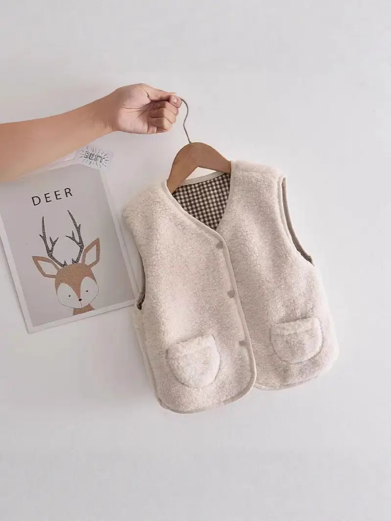Kids Plush Vest Warm Winter Baby Vest Beige