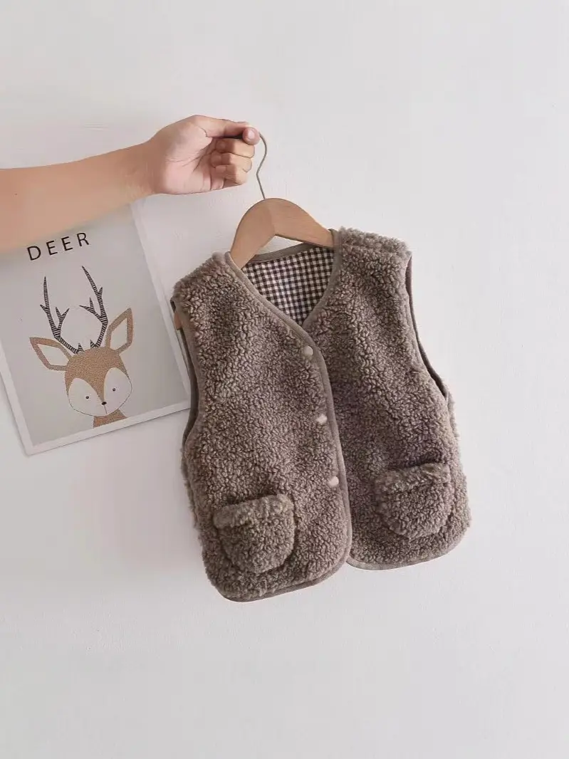 Kids Plush Vest Warm Winter Baby Vest Beige