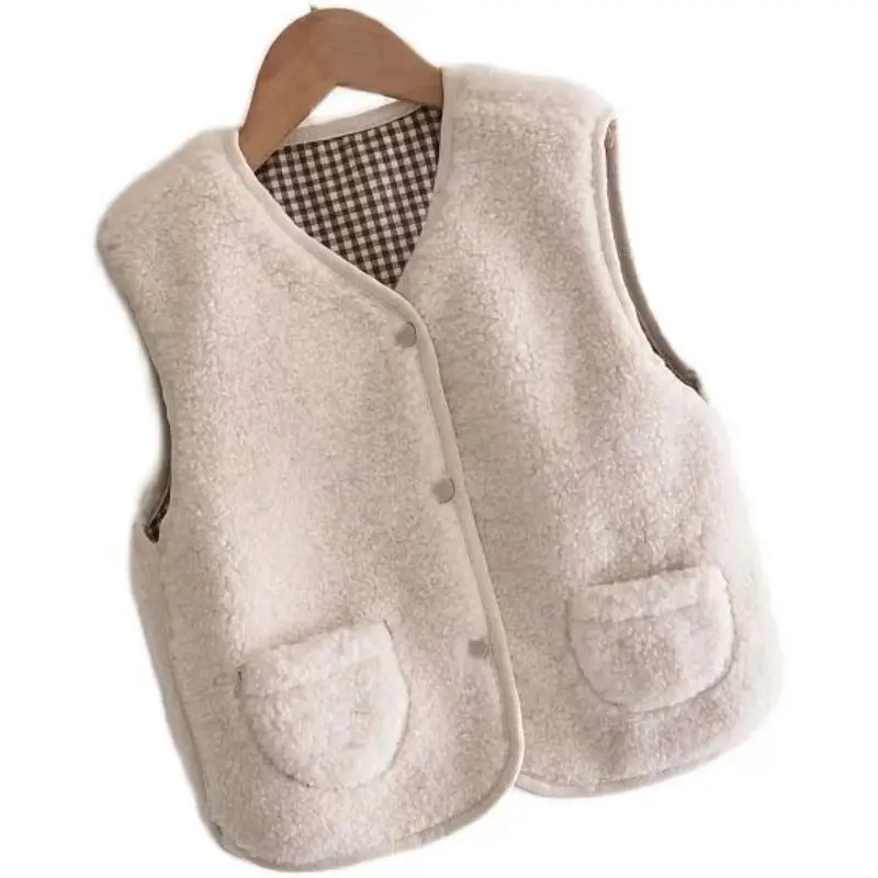 Kids Plush Vest Warm Winter Baby Vest Beige — feature 10
