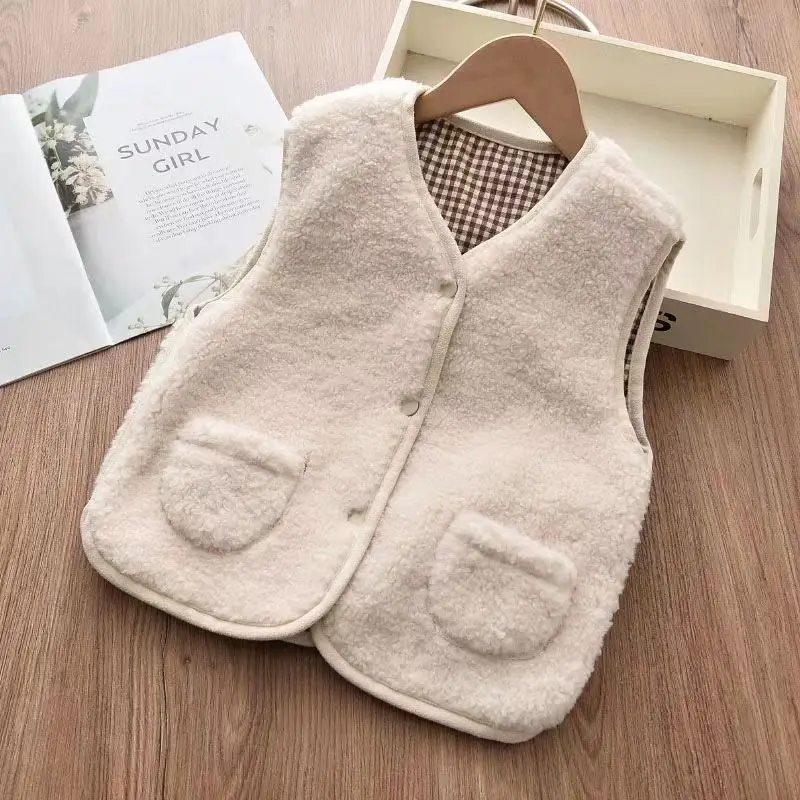 Kids Plush Vest Warm Winter Baby Vest Beige — feature 11