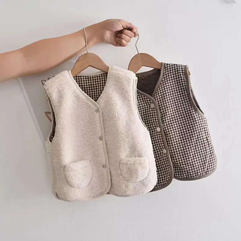 Kids Plush Vest Warm Winter Baby Vest Beige — feature 5
