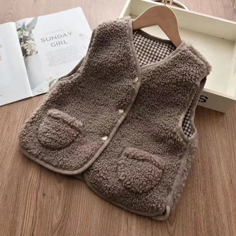 Kids Plush Vest Warm Winter Baby Vest Beige — feature 7